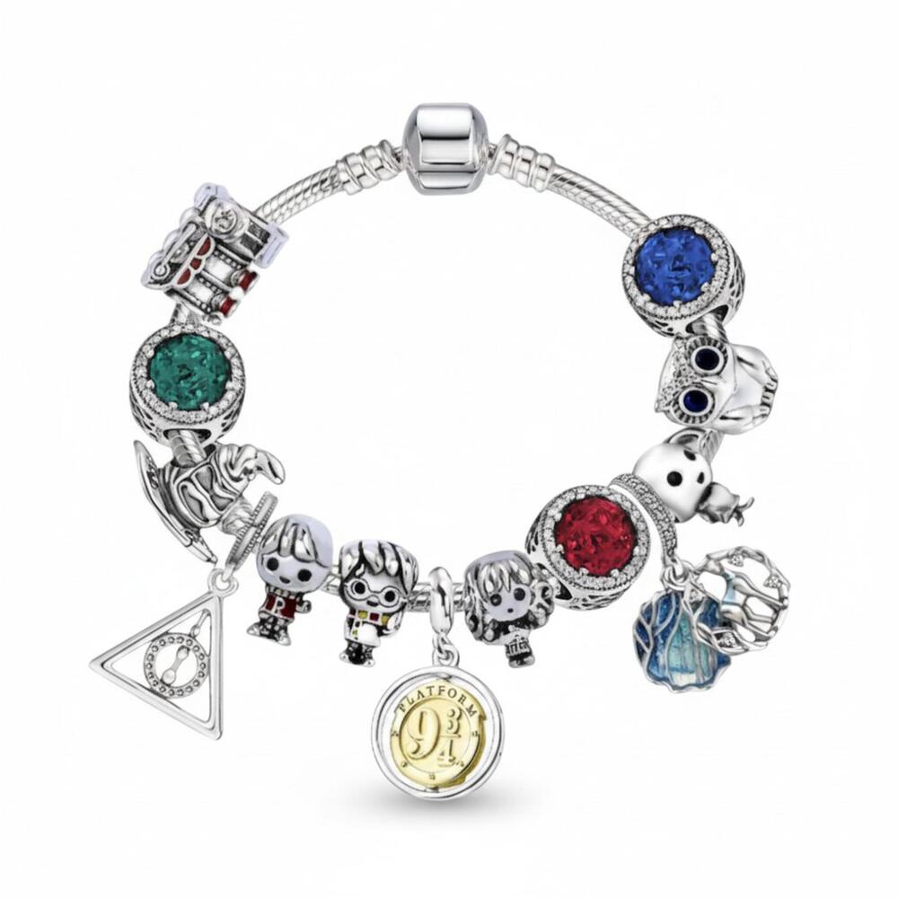Harry Potter Charm Bracelet - Hogwarts Express Hedwig 9 3/4 Dobby Jewelry Gift